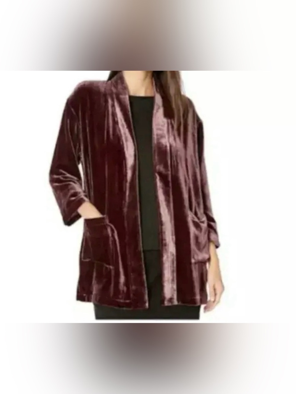 EILEEN FISHER Velvet Kimono Jacket wine mauve silk blend size small
